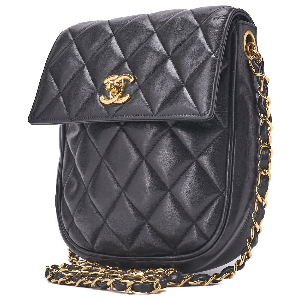 CHANEL Shoulder Bag Matelasse Vertical Straight Flap Chain Shoulder Lambskin Black Gold-Tone Hardware Pre-Owned - Vintage La Charme