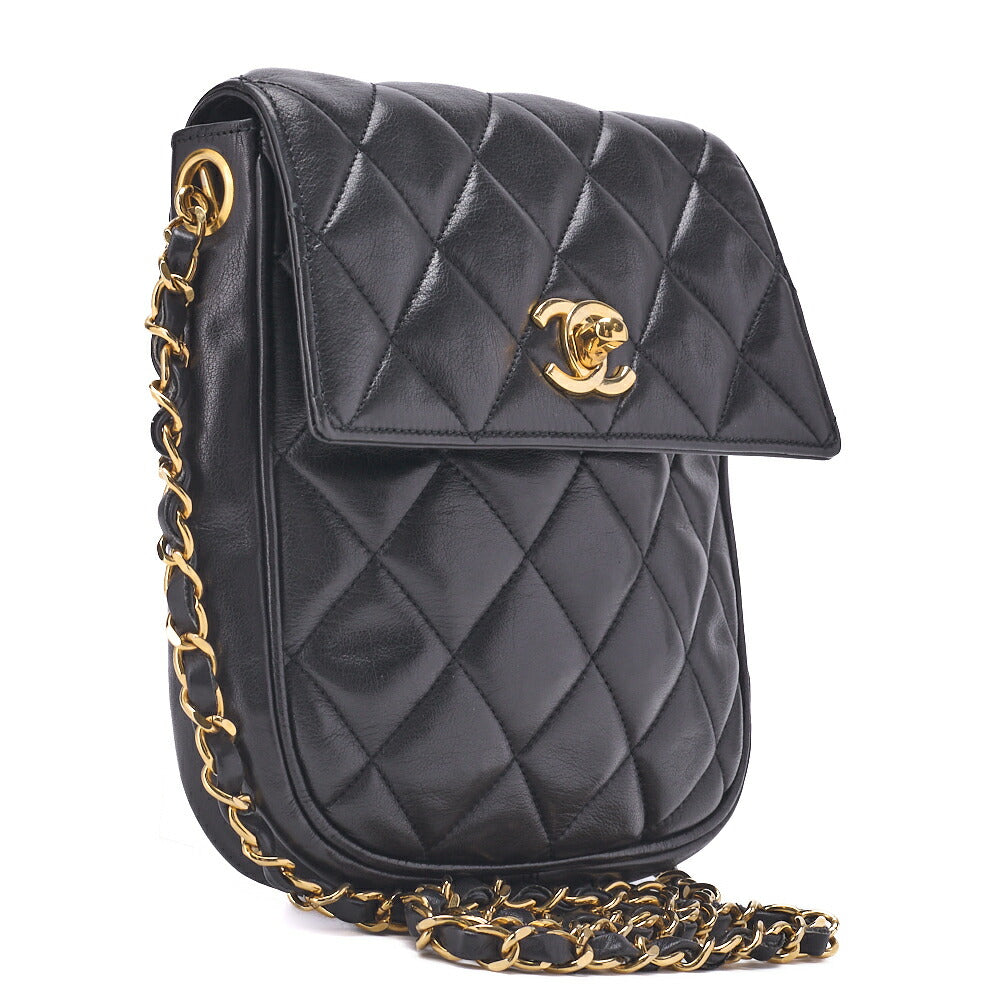 CHANEL Shoulder Bag Matelasse Vertical Straight Flap Chain Shoulder Lambskin Black Gold-Tone Hardware Pre-Owned - Vintage La Charme