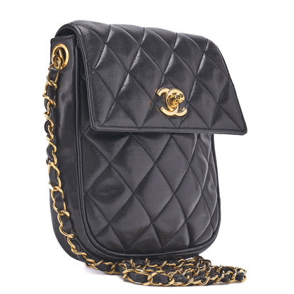 CHANEL Shoulder Bag Matelasse Vertical Straight Flap Chain Shoulder Lambskin Black Gold-Tone Hardware Pre-Owned - Vintage La Charme