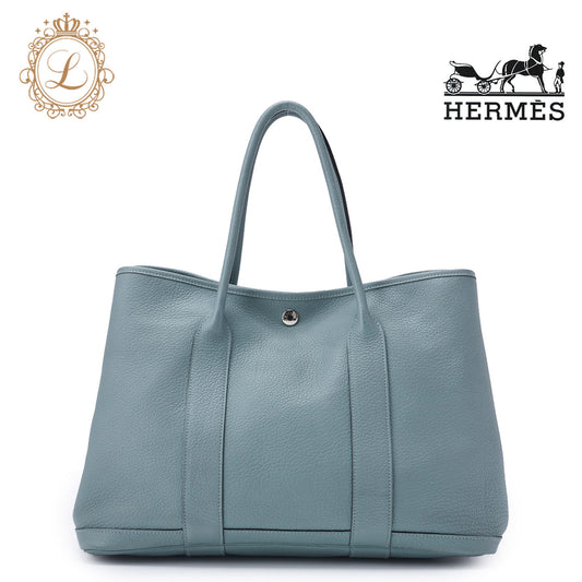 HERMES Garden Party PM Tote Bag Negonda Blue Sun Seal Leather Silver-Tone Hardware Pre-Owned - Vintage La Charme