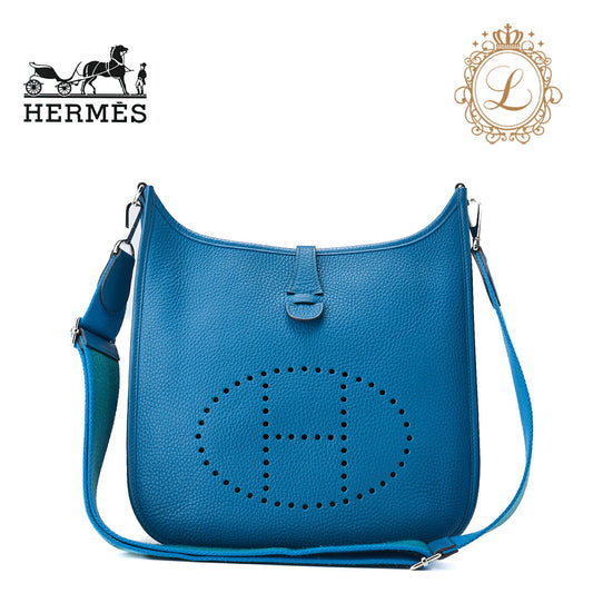 HERMES Shoulder Bag, Evelyn PM 3 Trois, Tryon Clemence, Turquoise, Silver-Tone Hardware, Pre-Owned - Vintage La Charme