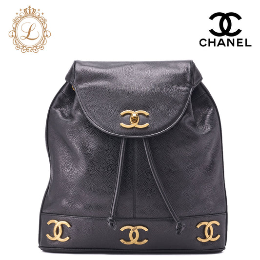 CHANEL Shoulder Backpack Bag Triple Coco Turn Lock Lambskin Black Gold-Tone Hardware Pre-Owned - Vintage La Charme