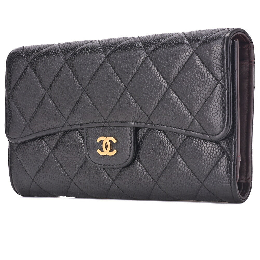 CHANEL Tri-Fold Wallet, Matelasse, Caviar Skin, Black, Gold-Tone Hardware, Pre-Owned - Vintage La Charme