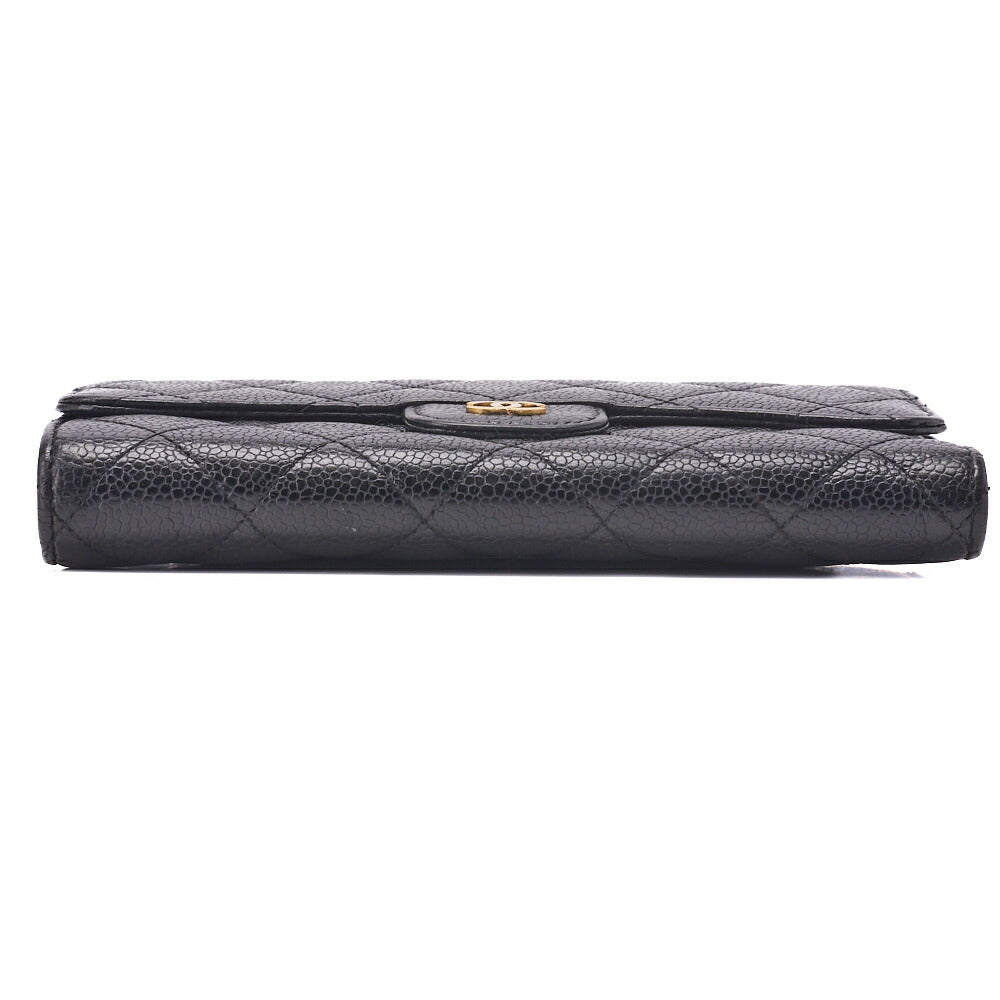 CHANEL Tri-Fold Wallet, Matelasse, Caviar Skin, Black, Gold-Tone Hardware, Pre-Owned - Vintage La Charme