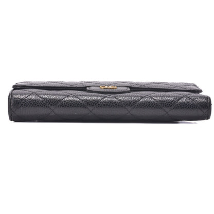 CHANEL Tri-Fold Wallet, Matelasse, Caviar Skin, Black, Gold-Tone Hardware, Pre-Owned - Vintage La Charme