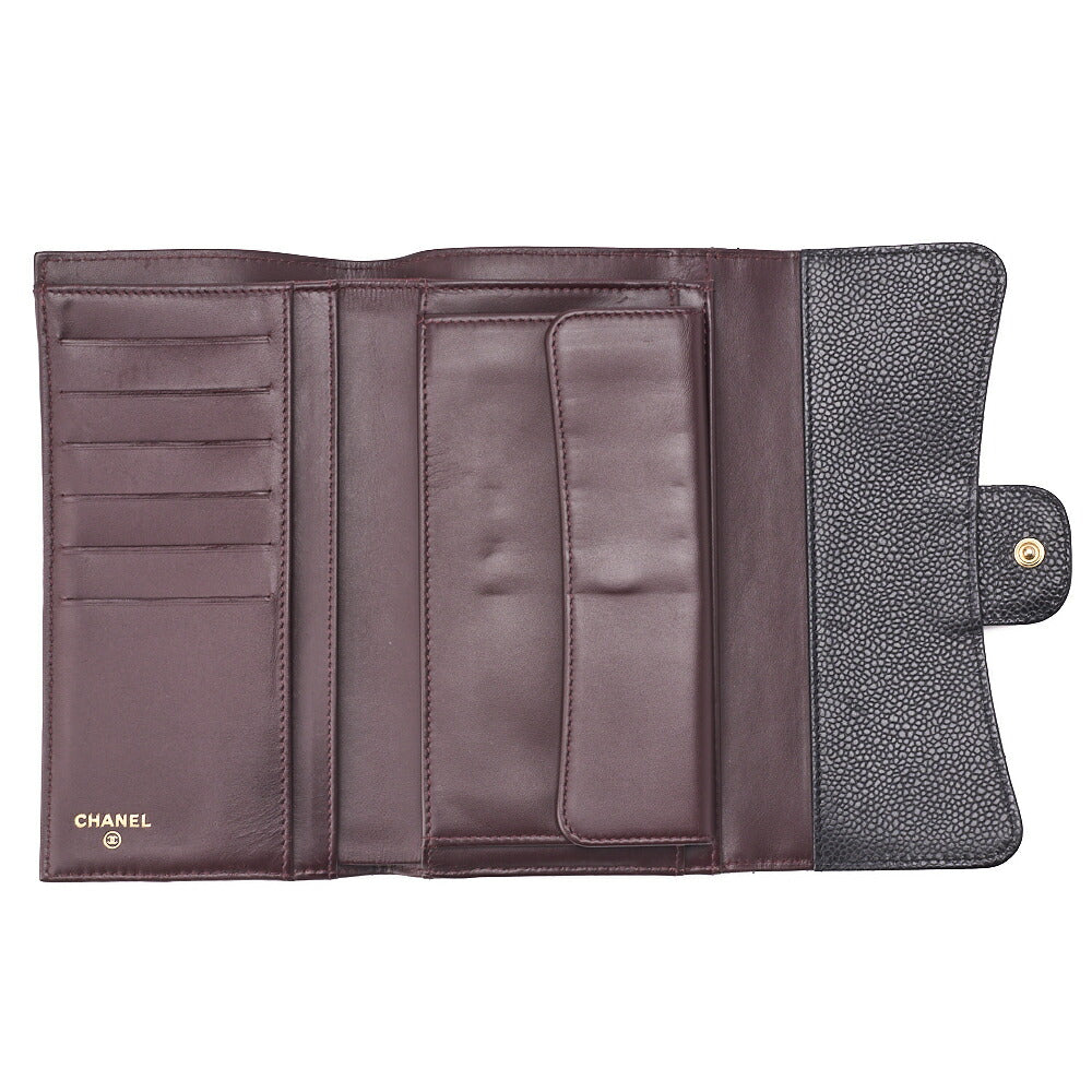 CHANEL Tri-Fold Wallet, Matelasse, Caviar Skin, Black, Gold-Tone Hardware, Pre-Owned - Vintage La Charme