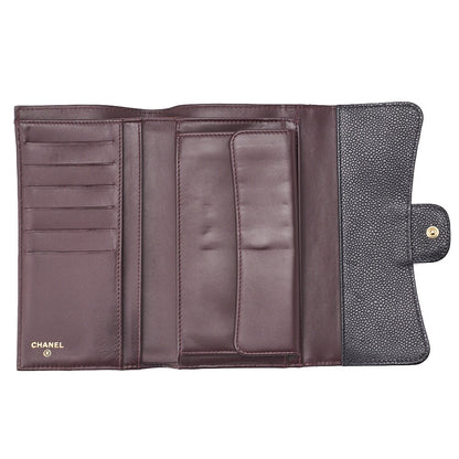 CHANEL Tri-Fold Wallet, Matelasse, Caviar Skin, Black, Gold-Tone Hardware, Pre-Owned - Vintage La Charme