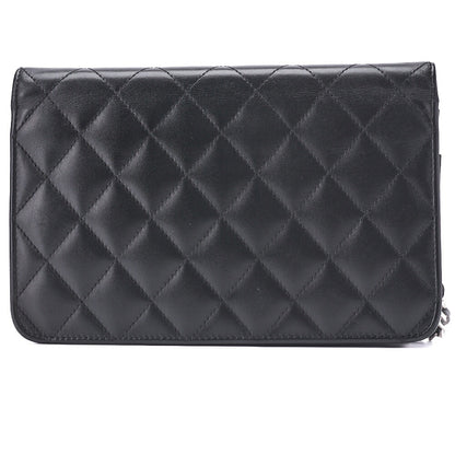 CHANEL Chain Wallet, Cambon Line, Folding, Calfskin, Black, Silver-Tone Hardware, Pre-Owned - Vintage La Charme