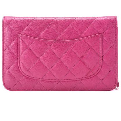 CHANEL Chain Wallet, Matelasse, Caviar Skin, Pink, Silver-Tone Hardware, Pre-Owned - Vintage La Charme