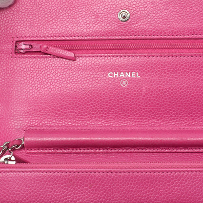 CHANEL Chain Wallet, Matelasse, Caviar Skin, Pink, Silver-Tone Hardware, Pre-Owned - Vintage La Charme
