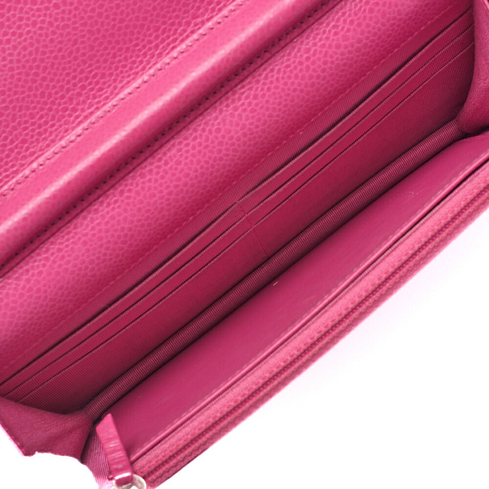 CHANEL Chain Wallet, Matelasse, Caviar Skin, Pink, Silver-Tone Hardware, Pre-Owned - Vintage La Charme