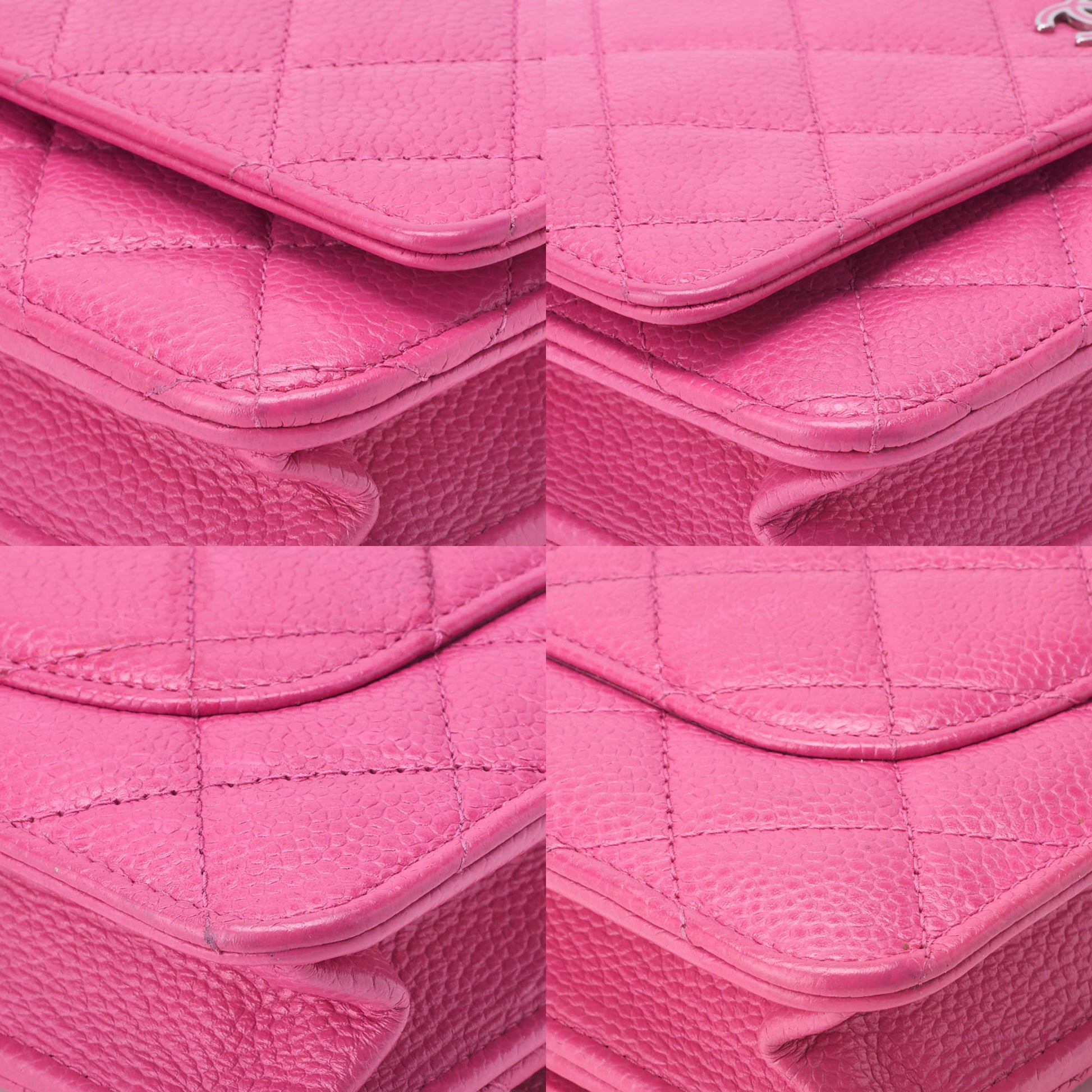 CHANEL Chain Wallet, Matelasse, Caviar Skin, Pink, Silver-Tone Hardware, Pre-Owned - Vintage La Charme