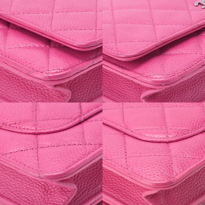 CHANEL Chain Wallet, Matelasse, Caviar Skin, Pink, Silver-Tone Hardware, Pre-Owned - Vintage La Charme