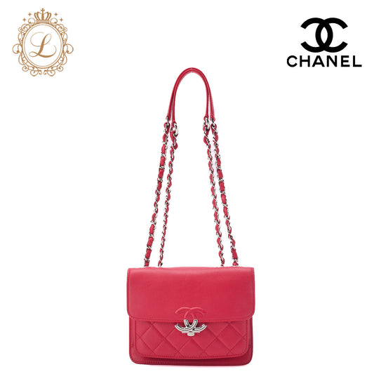 CHANEL Shoulder Bag, Matelasse, Coco Mark, Caviar Skin, Red, Silver-Tone Hardware, Pre-Owned - Vintage La Charme