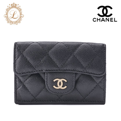 CHANEL Tri-Fold Compact Wallet, Matelasse, Caviar Skin, Black, Gold-Tone Hardware, Pre-Owned - Vintage La Charme