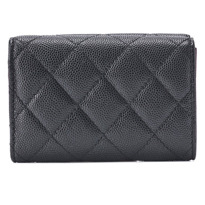 CHANEL Tri-Fold Compact Wallet, Matelasse, Caviar Skin, Black, Gold-Tone Hardware, Pre-Owned - Vintage La Charme