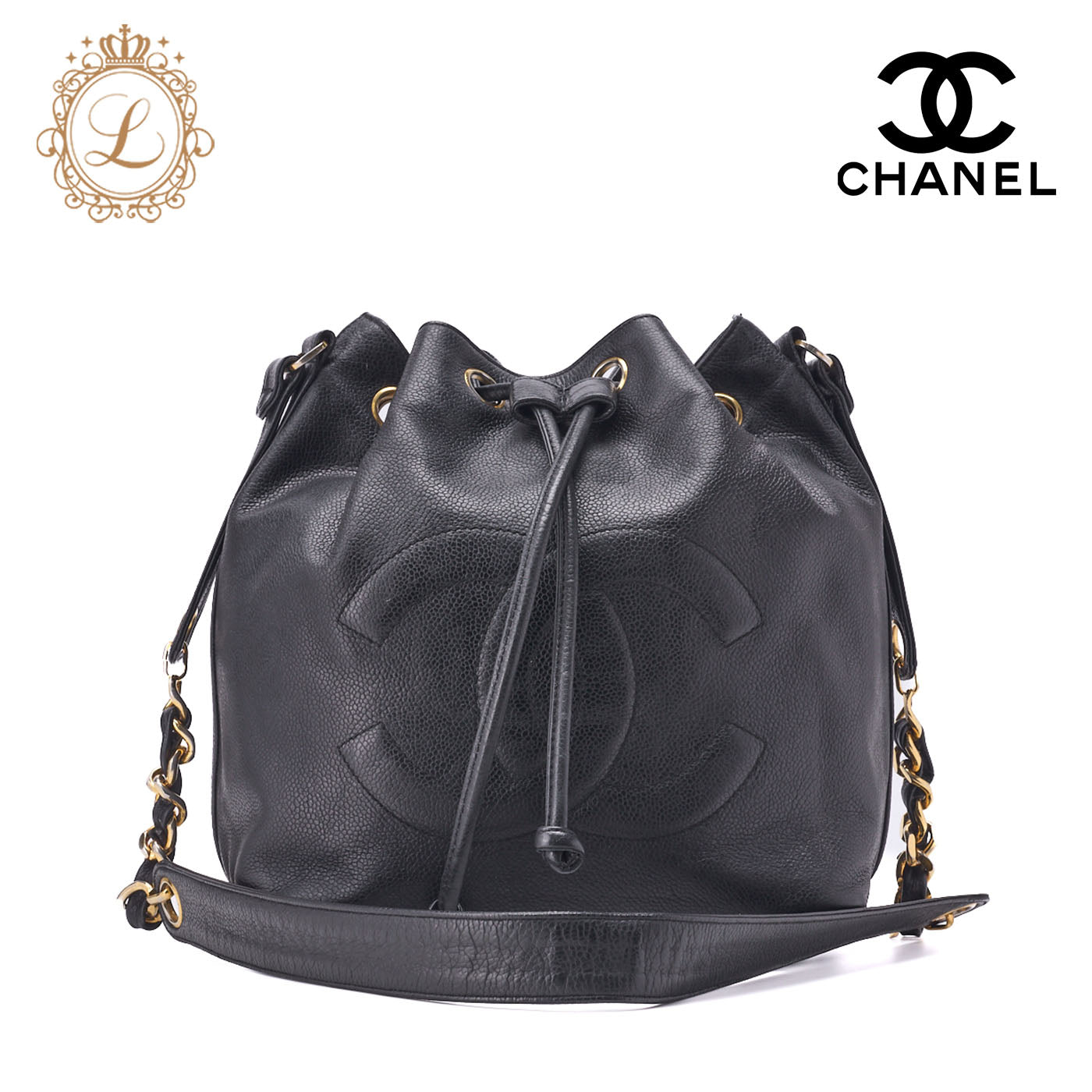 CHANEL Shoulder Bag, Drawstring Type, Caviar Skin, Black, Gold-Tone Hardware, Pre-Owned - Vintage La Charme
