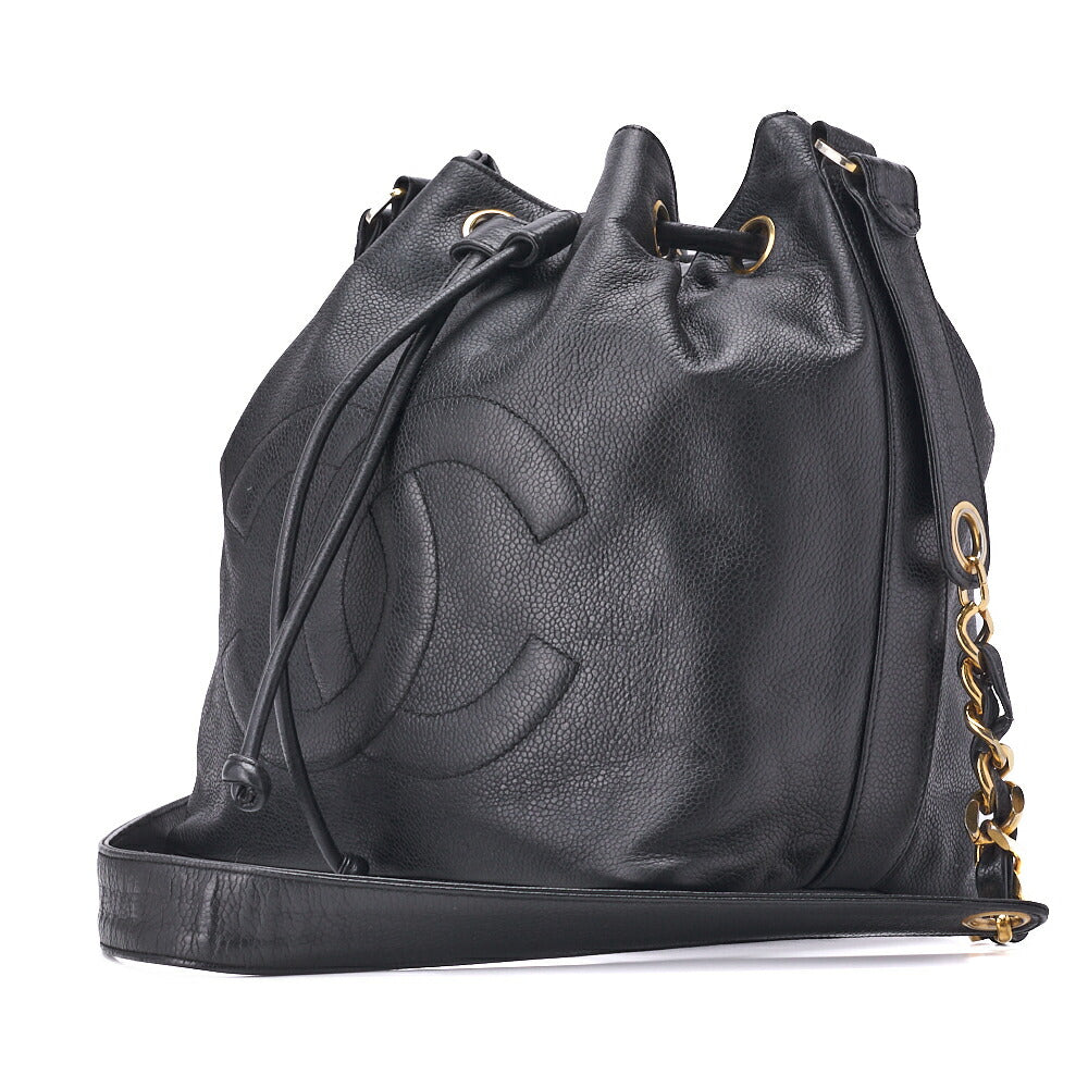 CHANEL Shoulder Bag, Drawstring Type, Caviar Skin, Black, Gold-Tone Hardware, Pre-Owned - Vintage La Charme