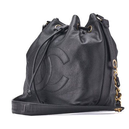 CHANEL Shoulder Bag, Drawstring Type, Caviar Skin, Black, Gold-Tone Hardware, Pre-Owned - Vintage La Charme