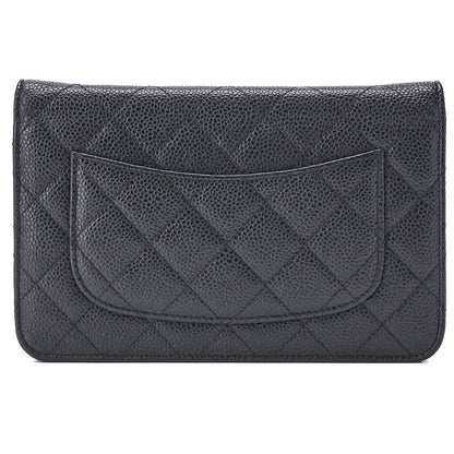 CHANEL Chain Wallet Matelasse Caviar Leather Black Silver-Tone Hardware Pre-Owned - Vintage La Charme