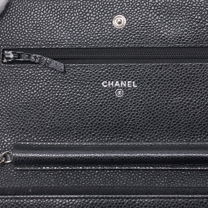 CHANEL Chain Wallet Matelasse Caviar Leather Black Silver-Tone Hardware Pre-Owned - Vintage La Charme