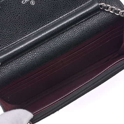 CHANEL Chain Wallet Matelasse Caviar Leather Black Silver-Tone Hardware Pre-Owned - Vintage La Charme