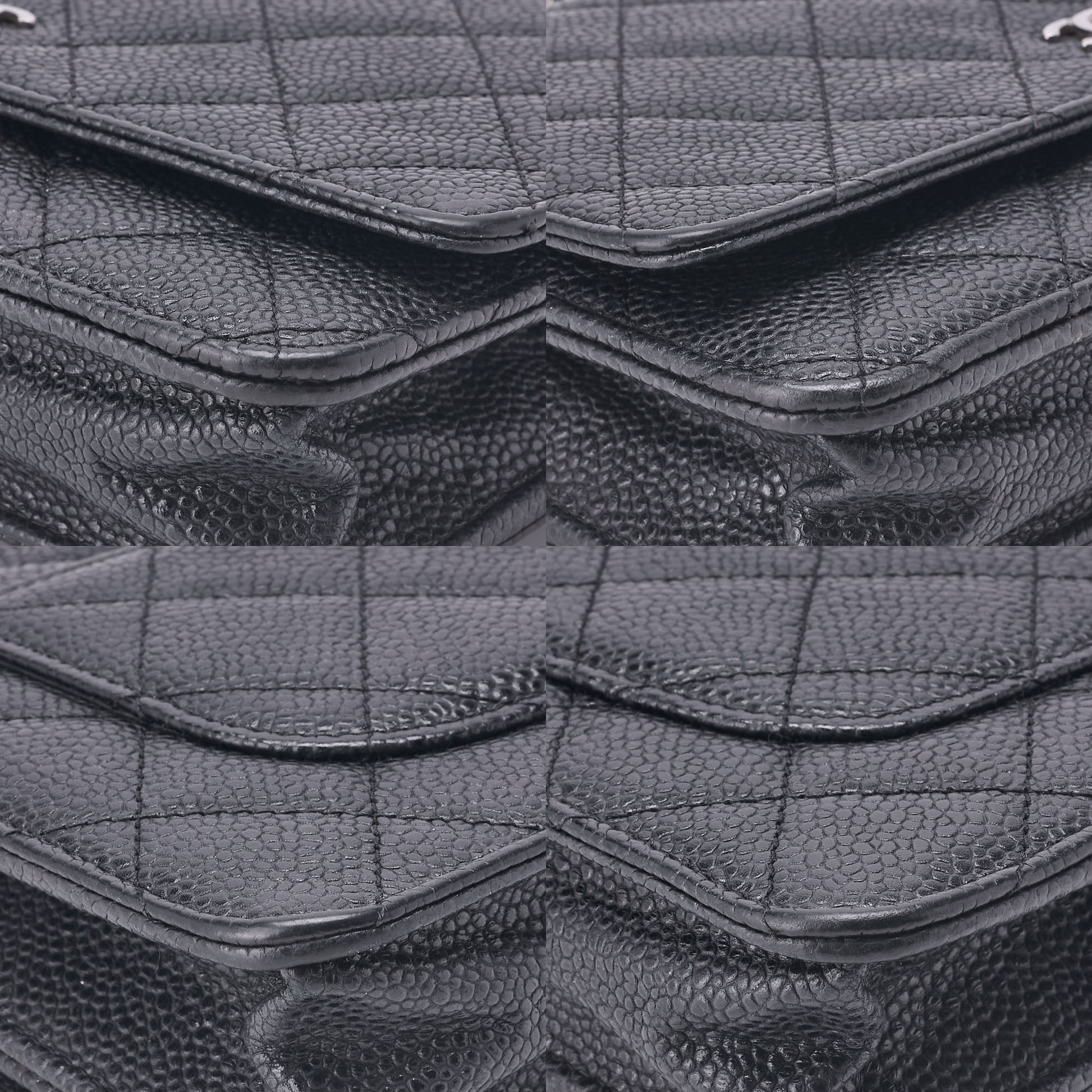 CHANEL Chain Wallet Matelasse Caviar Leather Black Silver-Tone Hardware Pre-Owned - Vintage La Charme