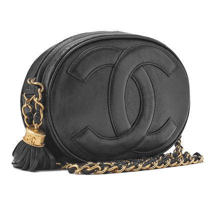 CHANEL Shoulder Bag, Coco Mark With Fringe, Lambskin, Black, Gold-Tone Hardware, Pre-Owned - Vintage La Charme