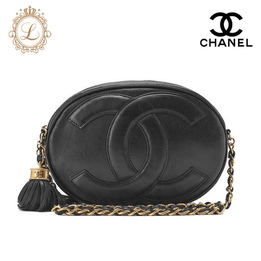 CHANEL Shoulder Bag, Coco Mark With Fringe, Lambskin, Black, Gold-Tone Hardware, Pre-Owned - Vintage La Charme