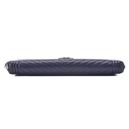 CHANEL Boy Chanel V-Stitch Round Long Wallet, Caviar Skin, Navy, Gold-Tone Hardware, Pre-Owned - Vintage La Charme