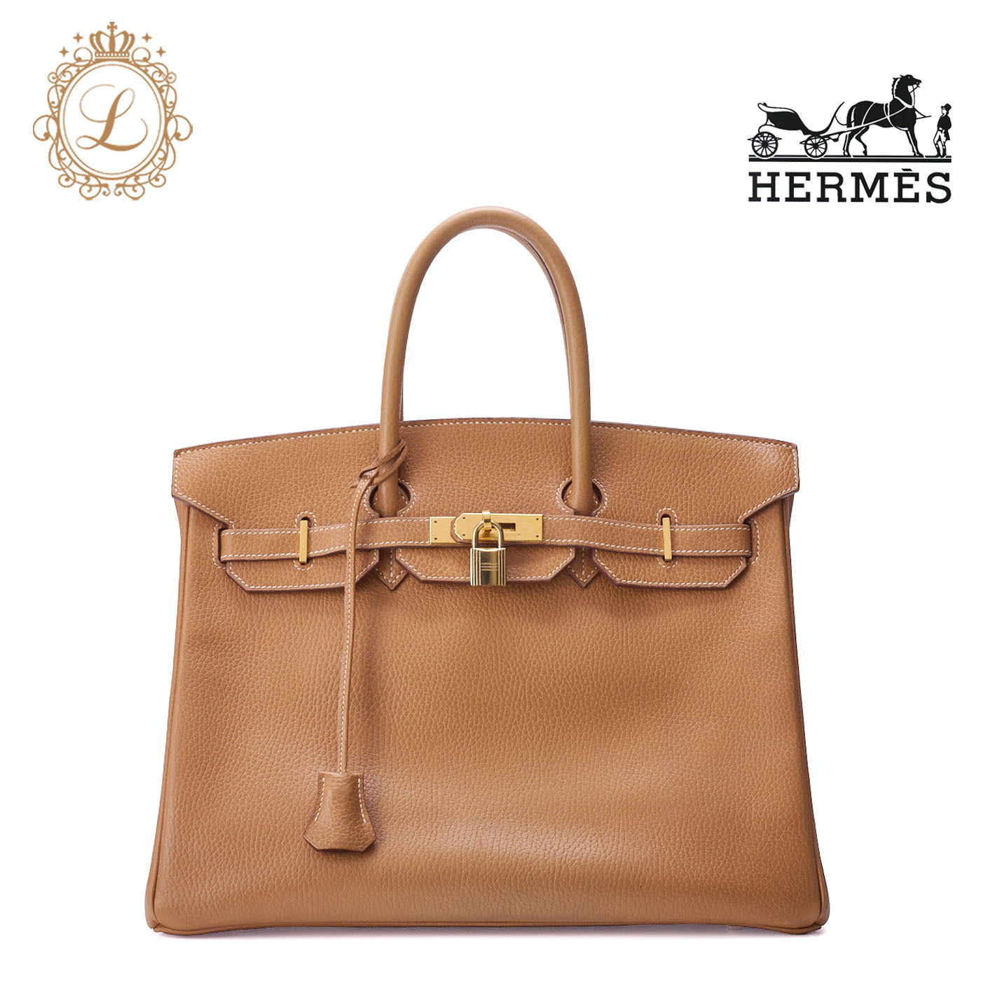 HERMES Birkin 35 Handbag, Ardennes Leather, Natural Sable, Gold-Tone Hardware, Pre-Owned - Vintage La Charme