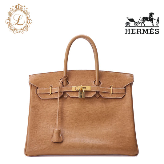 HERMES Birkin 35 Handbag, Ardennes Leather, Natural Sable, Gold-Tone Hardware, Pre-Owned - Vintage La Charme