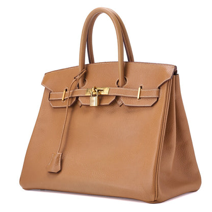 HERMES Birkin 35 Handbag, Ardennes Leather, Natural Sable, Gold-Tone Hardware, Pre-Owned - Vintage La Charme