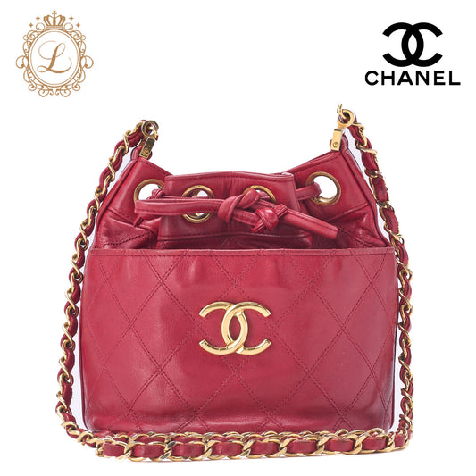 CHANEL Shoulder Bag, Bicolore Drawstring, Lambskin, Red, Gold-Tone Hardware, Pre-Owned - Vintage La Charme