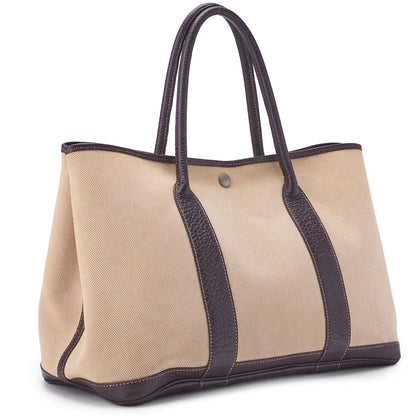 HERMES Garden Party PM Tote Bag, Toile, Ash Brown, Silver-Tone Hardware, Pre-Owned - Vintage La Charme