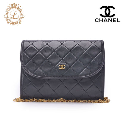 Chanel Shoulder Bag Matelasse Push Lock Lambskin Black Gold-Tone Hardware Pre-Owned - Vintage La Charme
