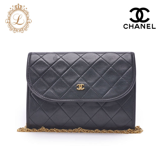 Chanel Shoulder Bag Matelasse Push Lock Lambskin Black Gold-Tone Hardware Pre-Owned - Vintage La Charme