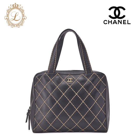 CHANEL Tote Bag, Coco Mark Wild Stitch, Calfskin, Black, Silver-Tone Hardware, Pre-Owned - Vintage La Charme