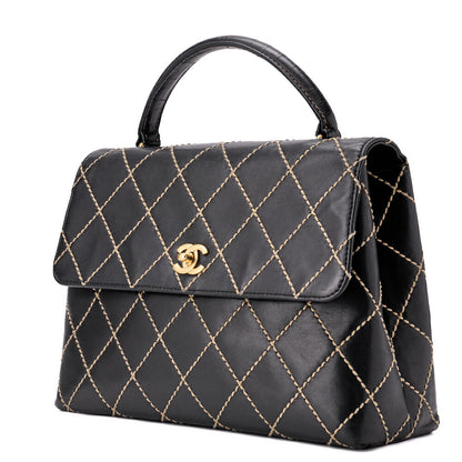 CHANEL Tote Bag Wild Stitch Turn Lock Calfskin Black Gold-Tone Hardware Pre-Owned - Vintage La Charme