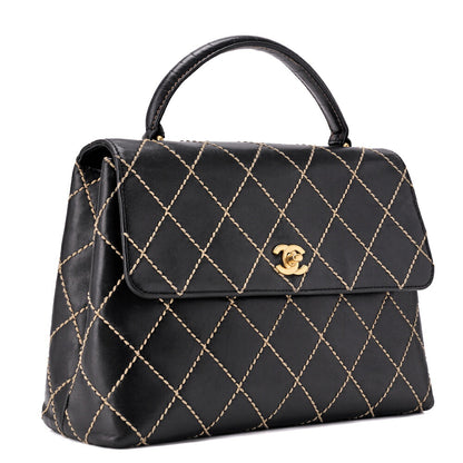 CHANEL Tote Bag Wild Stitch Turn Lock Calfskin Black Gold-Tone Hardware Pre-Owned - Vintage La Charme