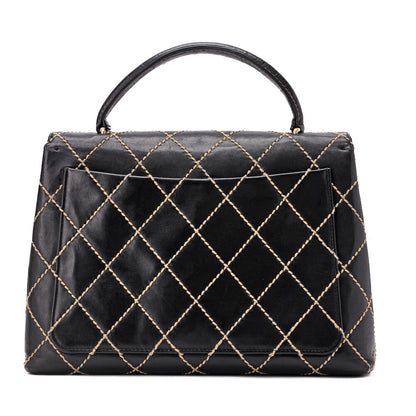 CHANEL Tote Bag Wild Stitch Turn Lock Calfskin Black Gold-Tone Hardware Pre-Owned - Vintage La Charme