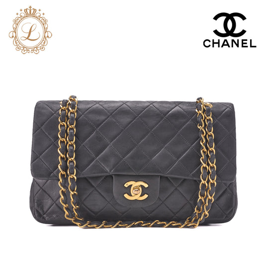 CHANEL Shoulder Bag Matelasse Double Flap Lambskin Black Gold-Tone Hardware Pre-Owned - Vintage La Charme