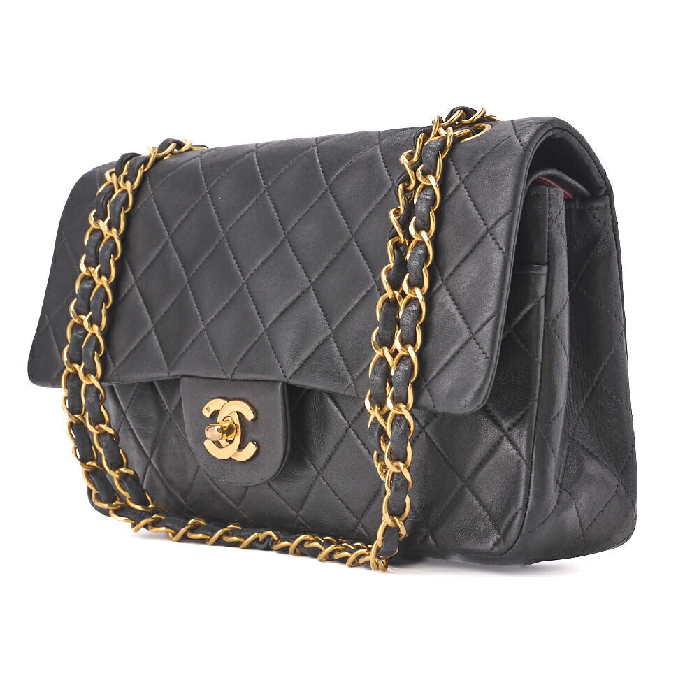 CHANEL Shoulder Bag Matelasse Double Flap Lambskin Black Gold-Tone Hardware Pre-Owned - Vintage La Charme