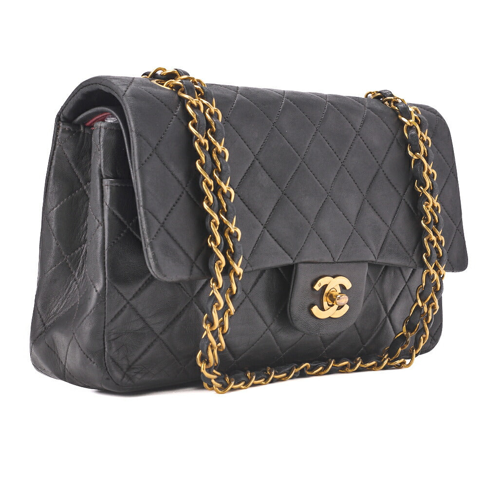 CHANEL Shoulder Bag Matelasse Double Flap Lambskin Black Gold-Tone Hardware Pre-Owned - Vintage La Charme