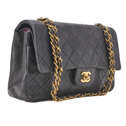 CHANEL Shoulder Bag Matelasse Double Flap Lambskin Black Gold-Tone Hardware Pre-Owned - Vintage La Charme