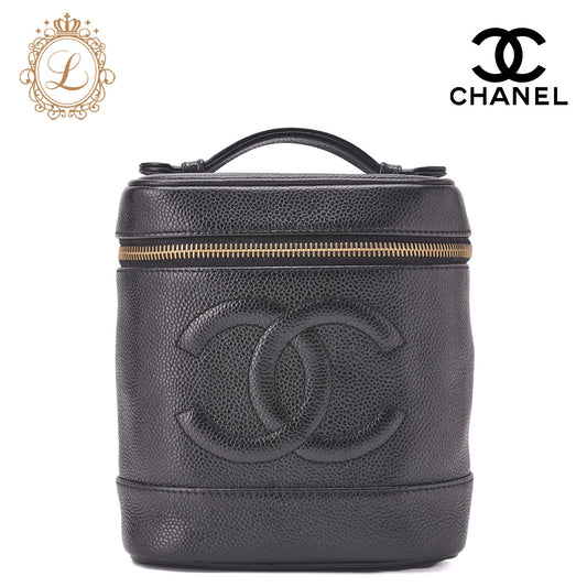 CHANEL Shoulder Bag, Coco Mark Vanity, Caviar Skin, Black, Gold-Tone Hardware, Pre-Owned - Vintage La Charme