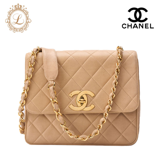 Chanel Shoulder Tote Bag Matelasse Lambskin Beige Gold-Tone Hardware Pre-Owned - Vintage La Charme