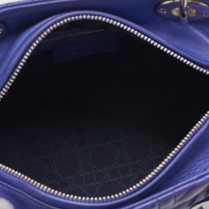 Dior Lady Dior Cannage Handbag Lambskin Blue Silver-Tone Hardware Pre-Owned - Vintage La Charme