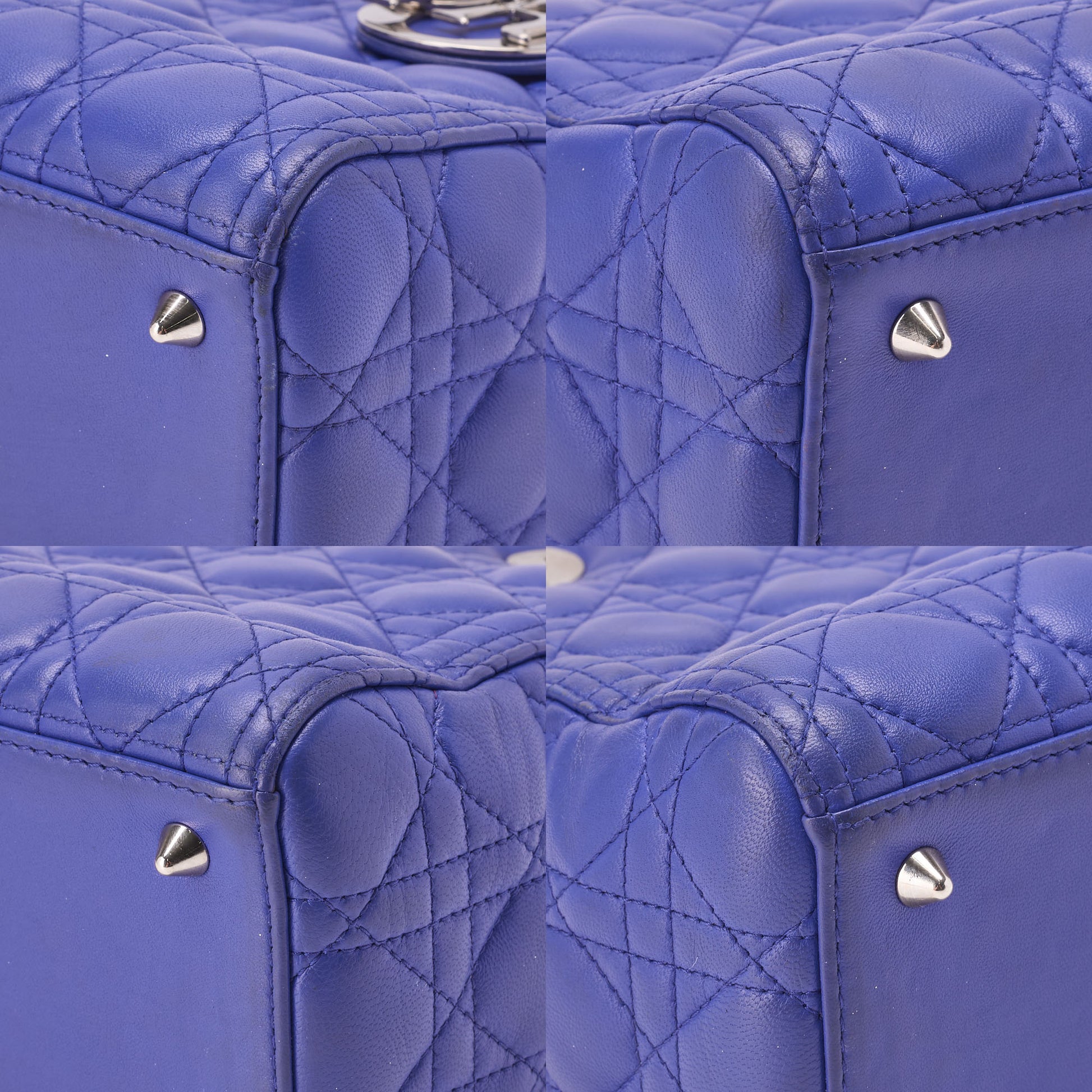 Dior Lady Dior Cannage Handbag Lambskin Blue Silver-Tone Hardware Pre-Owned - Vintage La Charme