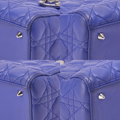 Dior Lady Dior Cannage Handbag Lambskin Blue Silver-Tone Hardware Pre-Owned - Vintage La Charme